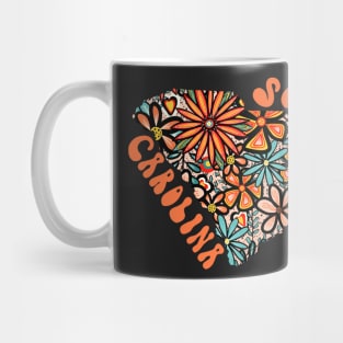 South Carolina State Design | Artist Designed Illustration Featuring South Carolina State Filled With Retro Flowers with Retro Hand-Lettering Mug